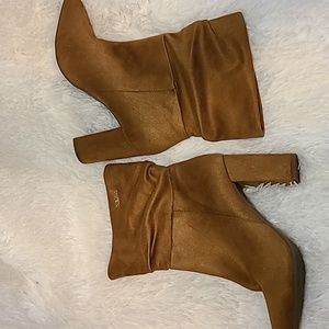 New Bebe Savita Tan Dressy Block heel boot shoes